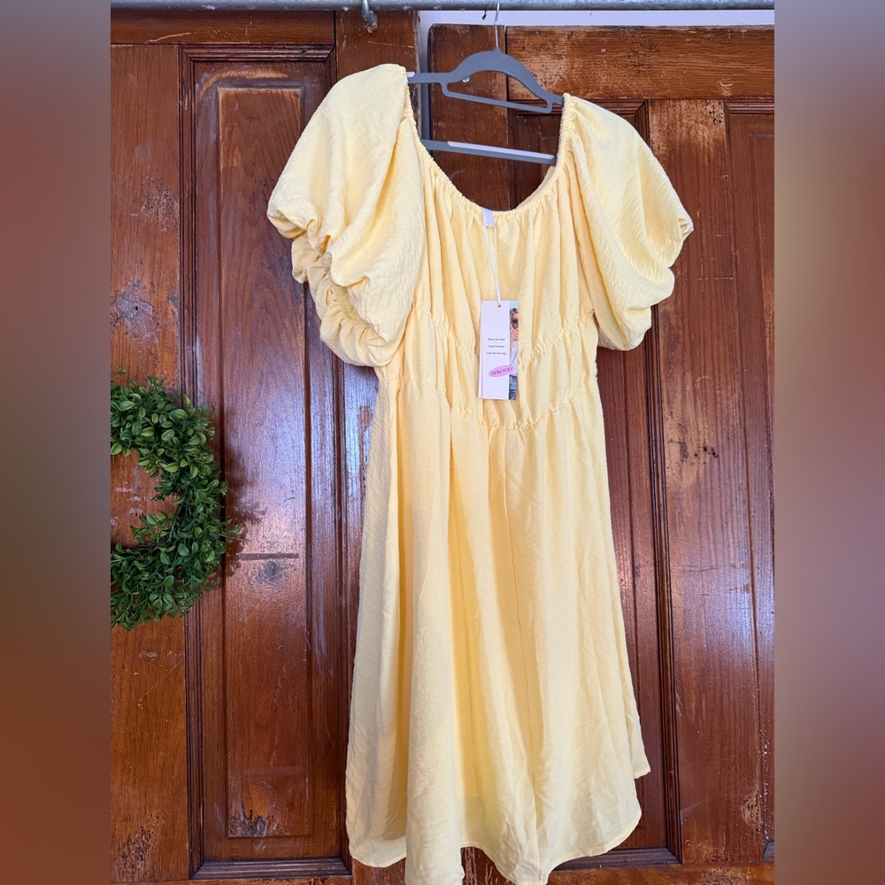NWT Yellow Off-Shoulder Ruffled Mini Dress - Picture 3 of 4